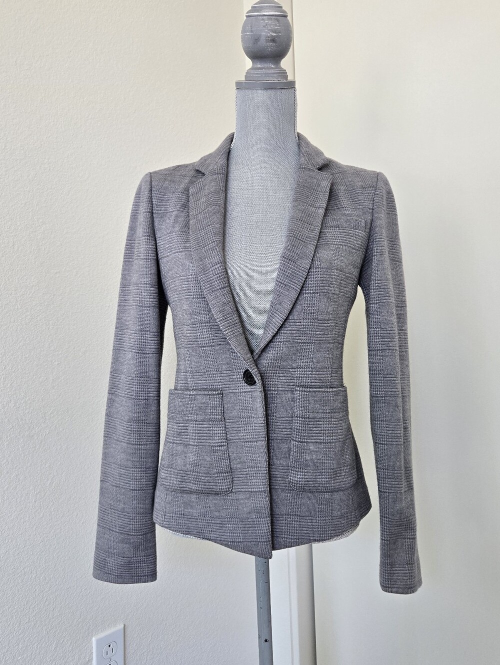 Banana Republic Wool Blend Soft Knit Plaid Jacket Blazer Cardigan Sweater Small